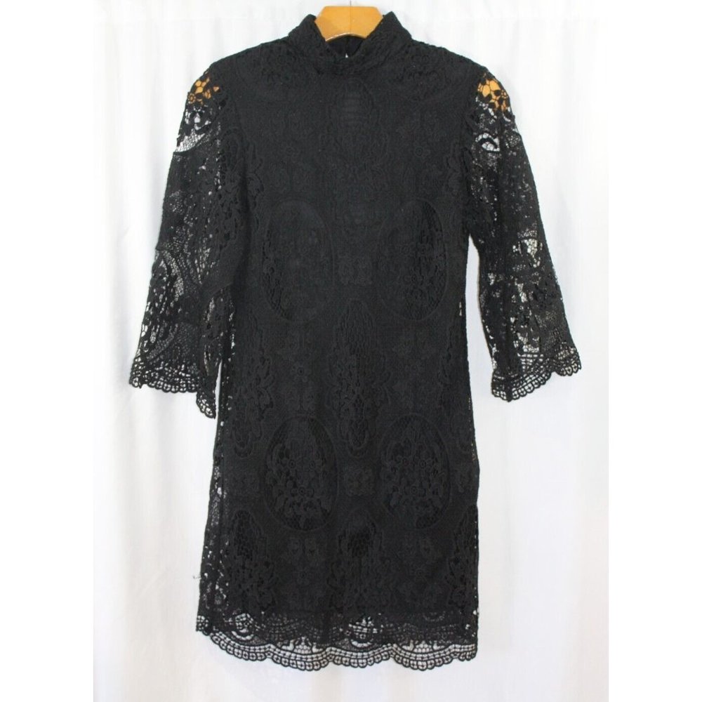 ASOS Black Lace Mock High Neck Mini Dress Size 2 small wedding LBD date holiday
